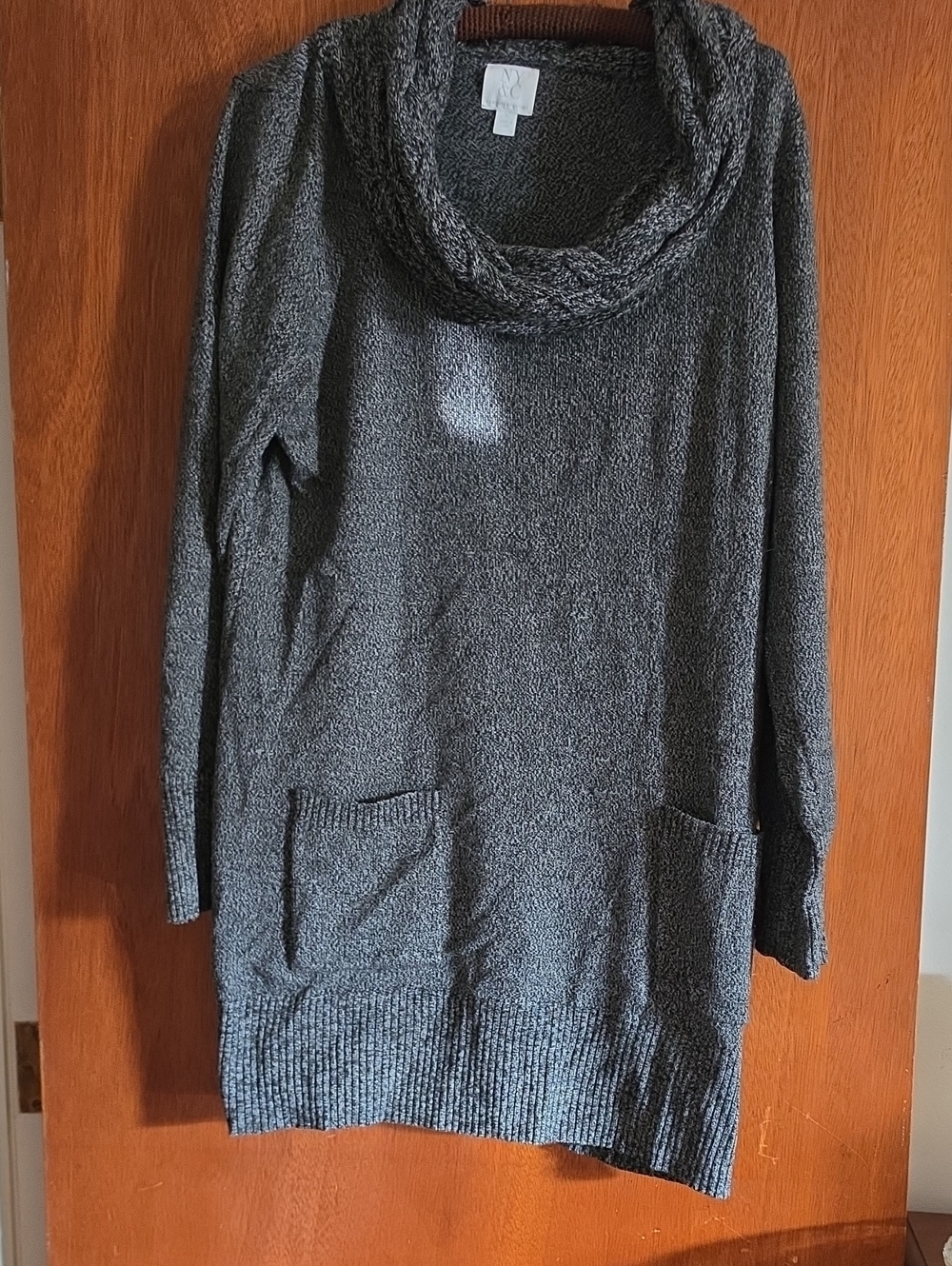 New York & Company Charcoal Cowl Neck Pocket Sweater